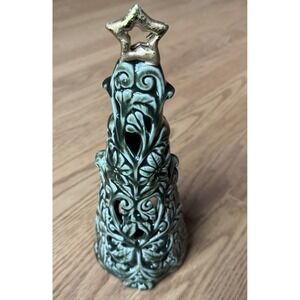 Christmas Tree Candle Holder Votive Tea Light 11" Ceramic Green/Gold By Elements